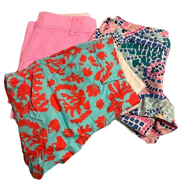 Lilly Pulitzer Shorts Bundle (3) sz 0 Pink Seersucker Tropical Resort Preppy - Picture 2 of 16